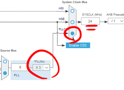 Select PLL multiplier and PLL as clock source
